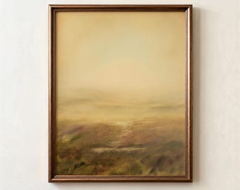 Fine Art Print | Sunset Meadow Artwork, Vintage Inspired Landscape Painting, Abstract Wall Decor