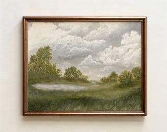 Landscape Wall Art, Grassy Meadow, Psalm 23 Art Print, Peaceful Pond, Contemporary Home Decor