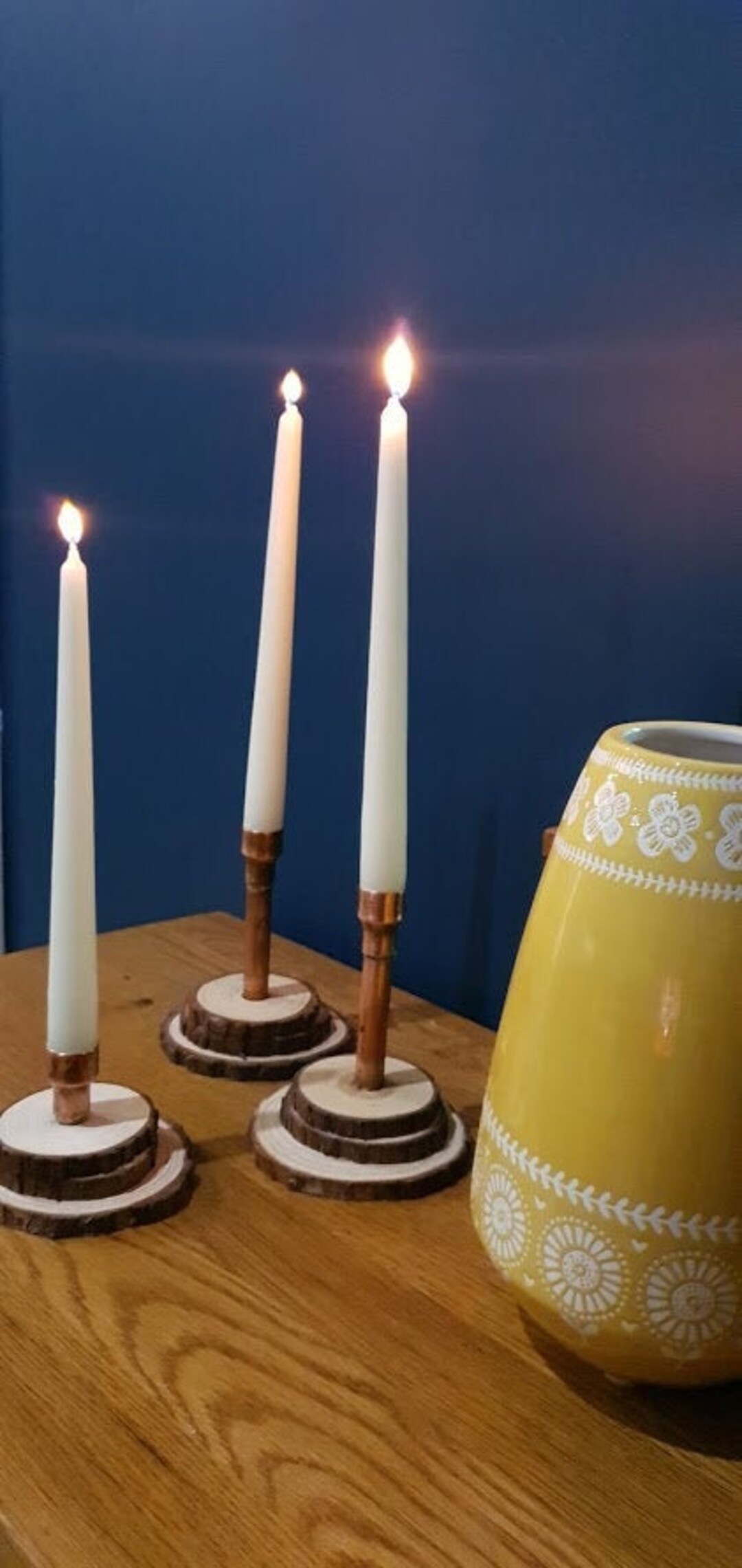 Copper and Wood Slice Candle Holder Etsy