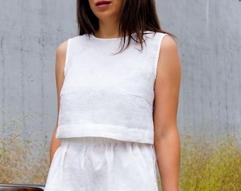 Boxy Linen Top | Linen Crop Top | Loose Casual Top | Linen Blouse | Tank Top | Crop Top | Linen Cropped Top | Bohemian Linen Top