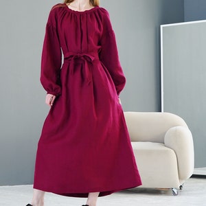 Linen Maxi Dress with Belt | Boho Dress with Pockets | Victorian Dress with Puff Sleeves | Plus Suze Linen | Prairie Dress