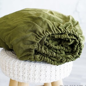 Bed Sheet | Olive Green Linen Fitted Sheets | Linen Fitted Sheet | Linen Sheets | Organic Bedding | Linen Sheets Queen King Twin
