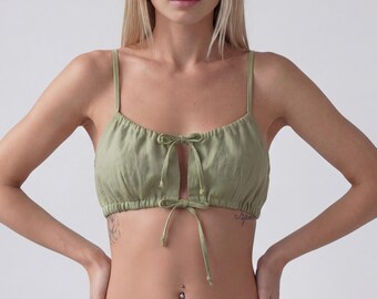 Linen Bra with Ties | Sexy Tied Bralette | Linen Underwear | Linen Top | Lounge And Sleepwear | Plus Size Linen Lingerie