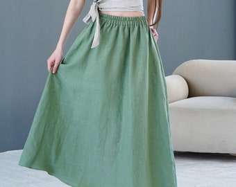 Linen Maxi Skirt for Women | High Waist A Line Skirt With Pockets | Maxi Linen Skirt |  Flowy Summer Skirt | Wide Linen Skirt