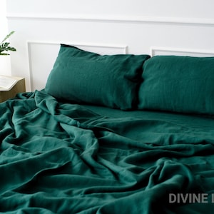 Emerald Green Linen Duvet Cover | Duvet Cover King Queen Double Full Twin Crib | Boho Linen Bedding | Green Duvet Cover | Farmhouse Bedding