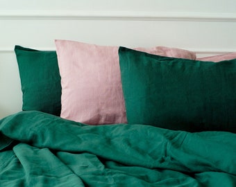 Emerald Green Linen Pillowcover | Green Linen Pillow Case | Cushion Covers UK | Decorative Pillow Case | Linen Cushion Covers with Zipper