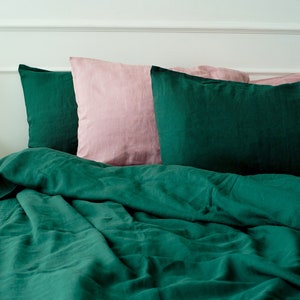 Emerald Green Linen Pillowcover | Green Linen Pillow Case | Cushion Covers UK | Decorative Pillow Case | Linen Cushion Covers with Zipper