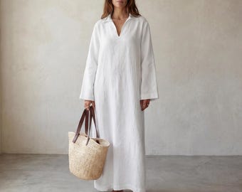 Linen Dress | Caftan | Kaftan Linen Maxi Dress | Long Sleeve Temple Dress with Pockets | Linen clothes | Plus Size