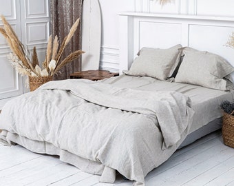 Ensemble de housse de couette en lin naturel non teint | 1 housse de couette +2 taies d'oreiller | Reine Roi | Fermeture éclair par liens cachés | Couette écrue