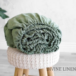 Bed Sheets | Linen Fitted Sheets Sage Green | Green Bed Sheet | Boho Organic Bedding | Linen Sheets Queen King Twin Crib Custom