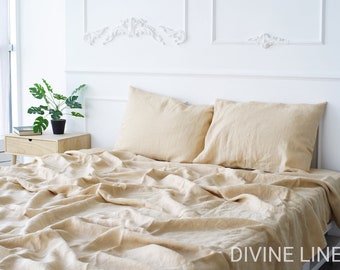 Ivory Linen Duvet Cover Set | 1 Duvet Cover + 2 Pillowcases | Beige Duvet Cover Set Queen King Twin | Ribbon Tie |  Linen Bedding Set |
