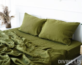 Funda de almohada de lino verde oliva / Funda de almohada de lino caqui / Funda de almohada de lino / Funda de cojín / Funda de almohada de lino King Queen Body Long Custom