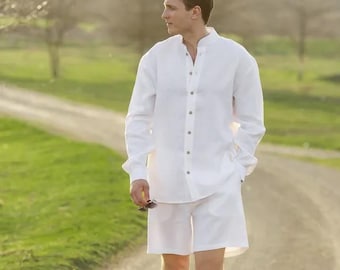 Mens Linen Shorts Set | Linen Shirt & Shorts | Mens Linen Shirt | Two Piece Set | Linen Shorts | Mens Shorts | Linen Two Piece Set