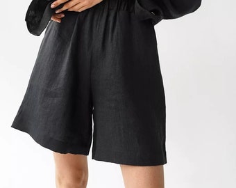 Shorts en lin, Shorts taille haute en lin, Shorts d'été en lin décontractés, Shorts de plage pour femme, Shorts de détente en lin, Mini short en lin