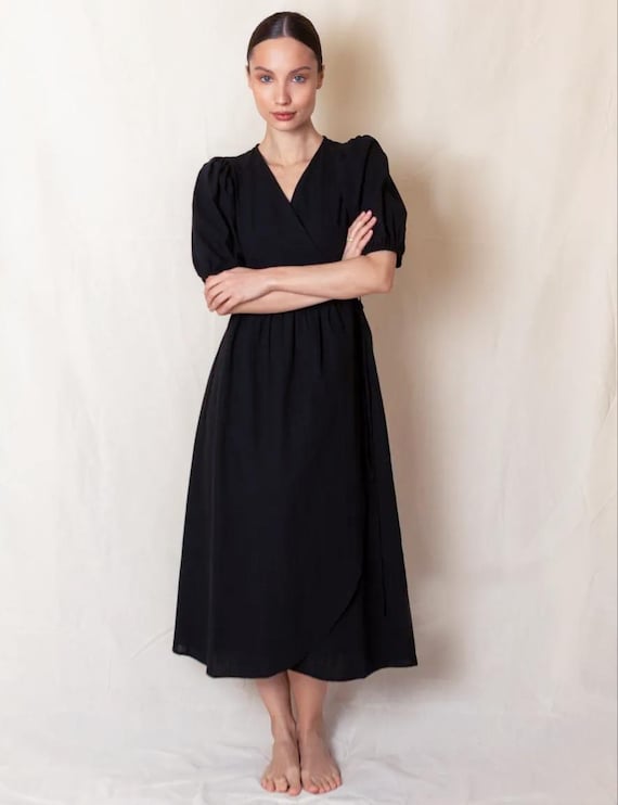 flowy midi wrap dress Women Wrap V Neck Casual Summer Dresses Short Sleeve Tie Waist Pleated  Flowy Midi Dress