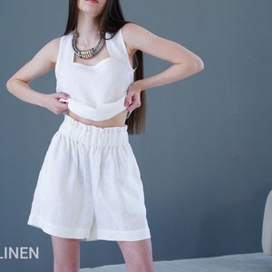 Crop top en lin blanc short en lin Ensemble de pyjama en lin demoiselle d'honneur Pyjama pour célibataire Pyjama nuptiale Cadeau de demoiselle d'honneur image 6