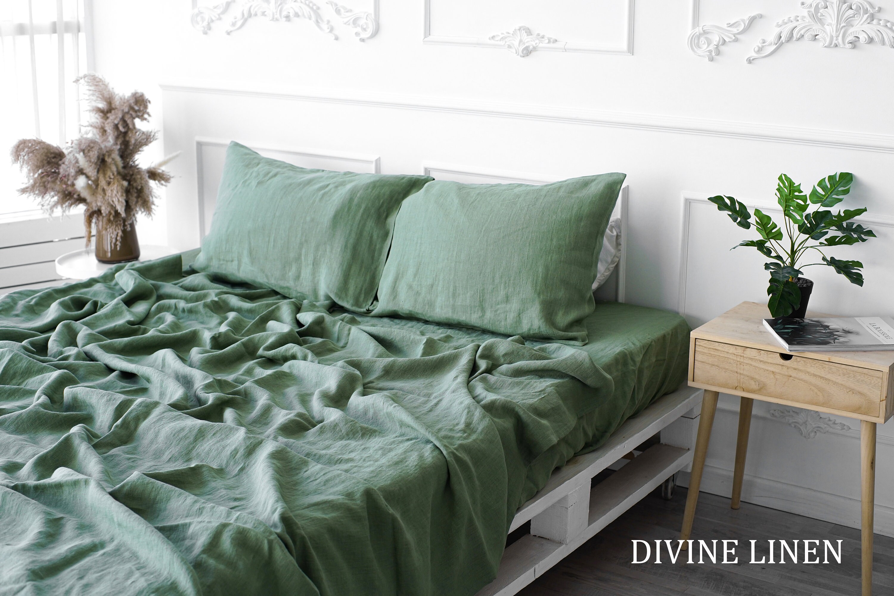 Sage Green Linen Fitted Sheets Green Linen Fitted Sheet Etsy