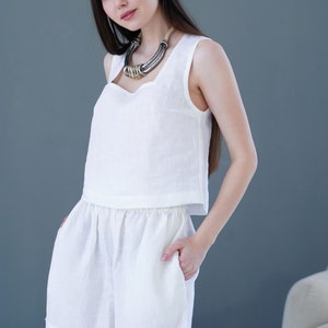 Crop top en lin blanc short en lin Ensemble de pyjama en lin demoiselle d'honneur Pyjama pour célibataire Pyjama nuptiale Cadeau de demoiselle d'honneur image 4