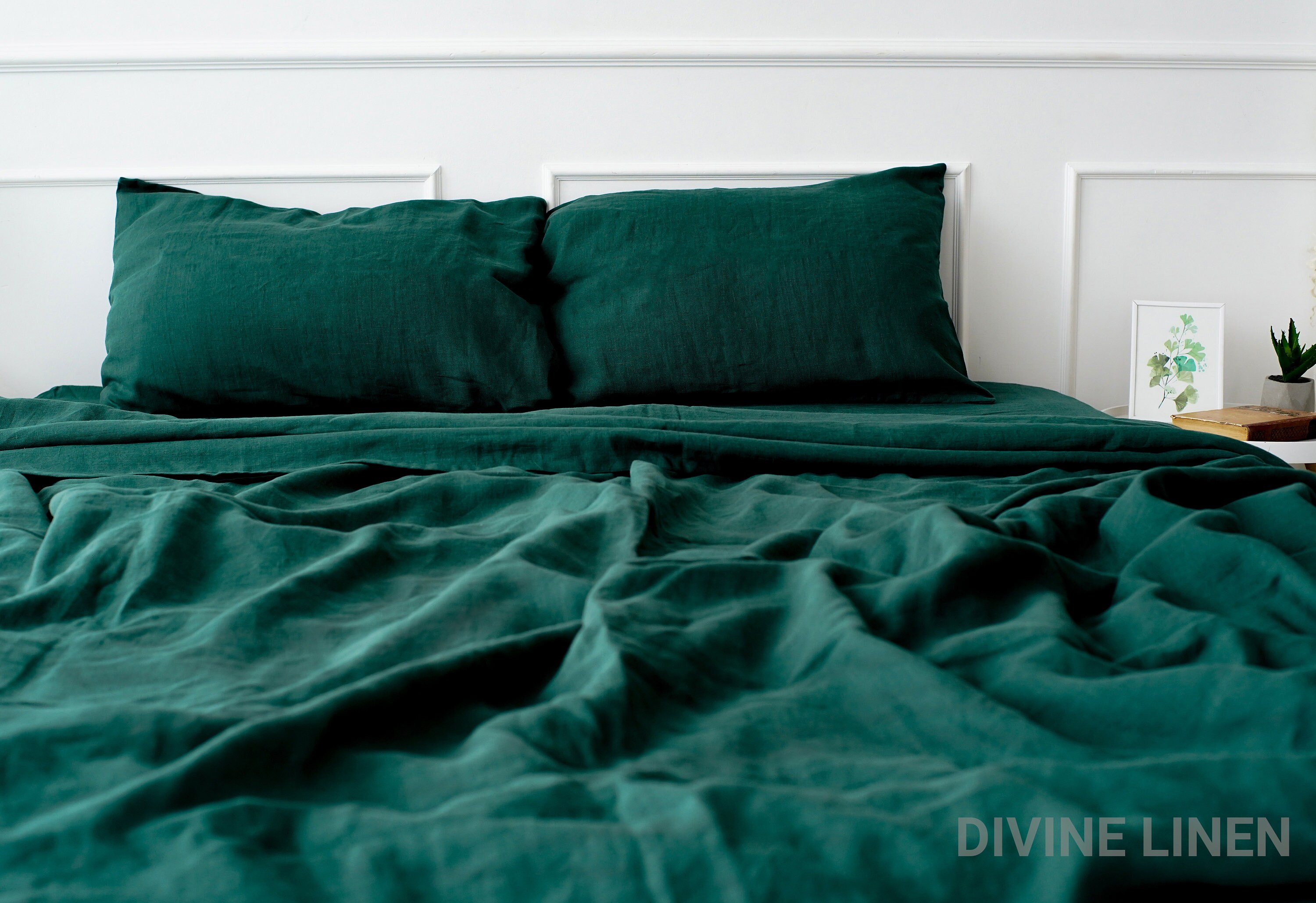 Emerald Green Sheet Set Linen Flat Sheet Linen Fitted Etsy