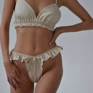 Unterwäsche | BH und Höschen Set | Leinen Unterwäsche | Leinen Nachtwäsche | Bescheidener BH | Plus Size Dessous | Hausschmuck BH Brautjungfer | Schlafanzug