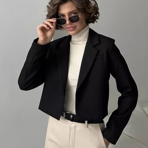 Linen Short Blazer | Linen Blazers | Linen Jacket | Linen Short Straight- Fit Jacket | Linen Blend Cropped Blazer