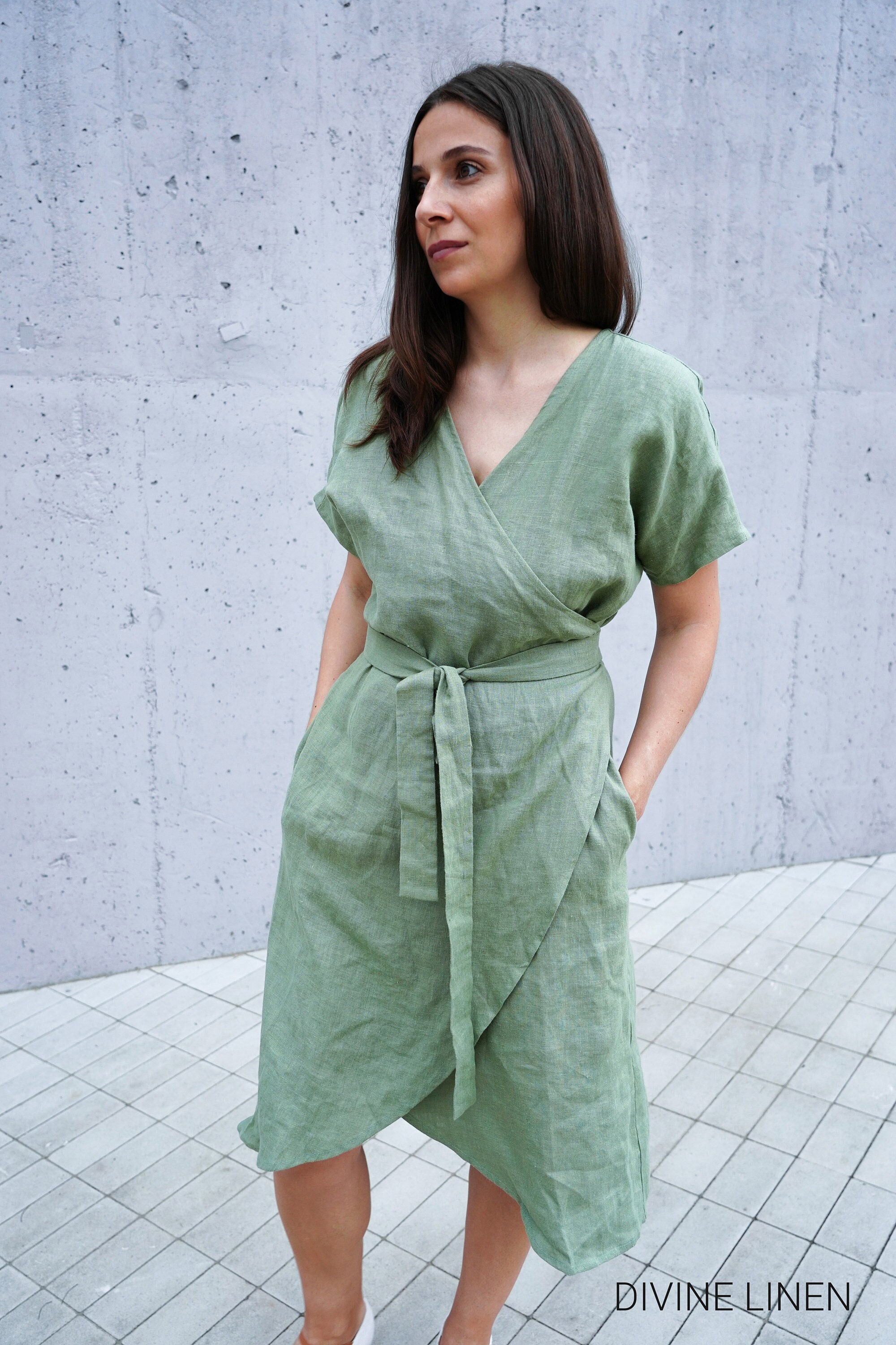 Linen Dress Sage Green Linen Linen Wrap Dress - Etsy