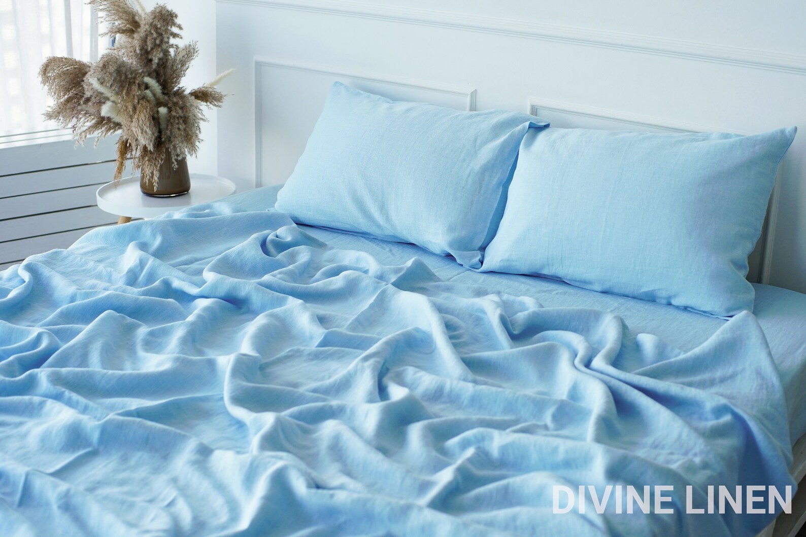 Light Blue Linen Duvet Cover Sky Blue Duvet Cover King Queen Etsy