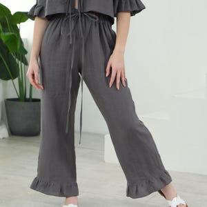 Linen Pants | Linen Palazzo Pants | Wide  Linen Pants | Linen Trousers | Wide Leg Pants | Ruffled Bottom | Ruffle Pants | Ruffle Trousers