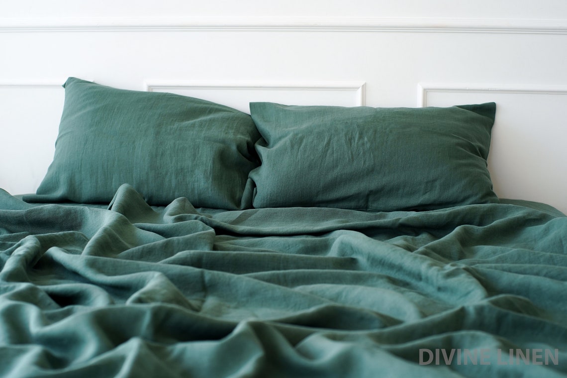 Hunter Green Linen Duvet Cover Duvet Cover King Queen Double Etsy