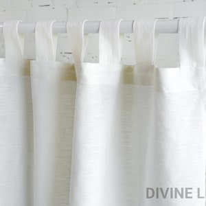 Linen Curtains Tab Top | Window Curtain Panels | Linen Curtains for Bedroom Living Room Kitchen Custom | White Tab Top Linen Curtain