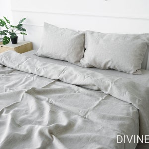 Natural Undyed Linen Sheet Set | 1 Linen Flat Sheet + 1 Linen Fitted Sheet +2 Pillowcase | Unbleached Linen Bed Sheets Queen, King, Double
