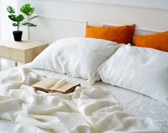 White Linen Flat Sheet | Linen Sheets | Bed Sheets | Organic Bedding | Linen Sheets Queen King Twin Custom | Boho Sheets | Bed Sheets