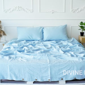 Light Blue Linen Flat Sheet | Sky Blue Linen Sheets | Bed Sheets | Linen Bedding | Linen Sheets Queen King Twin | Custom Size Bed Sheets