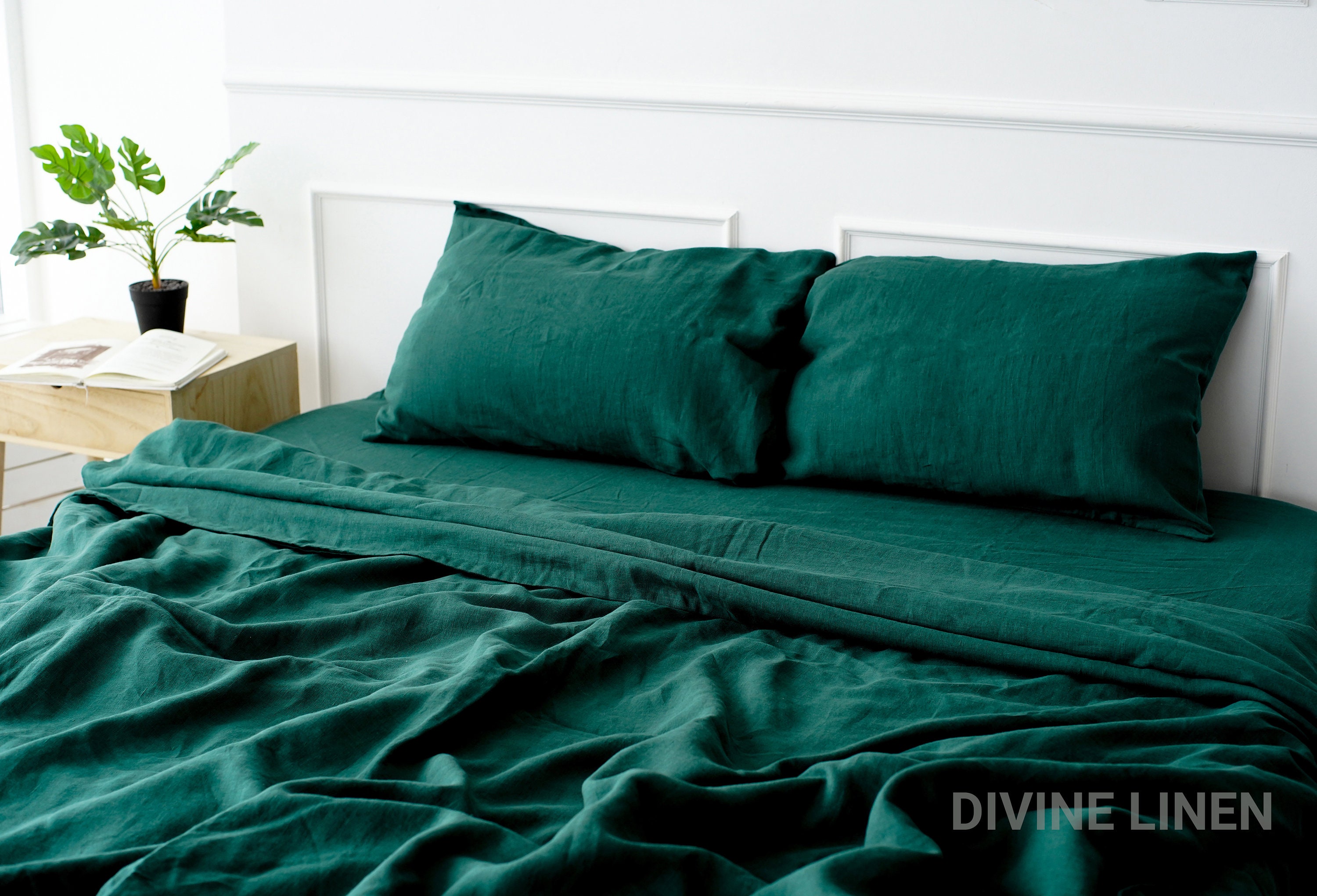 Emerald Green Linen Duvet Cover Duvet Cover King Queen Etsy