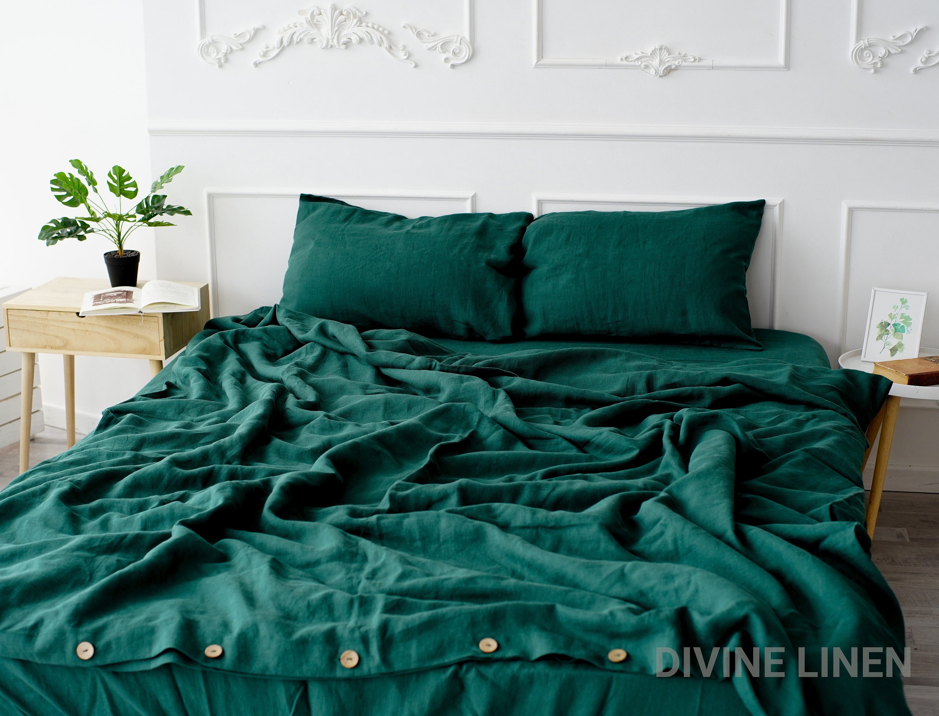 Emerald Green Linen Duvet Cover Duvet Cover King Queen Etsy