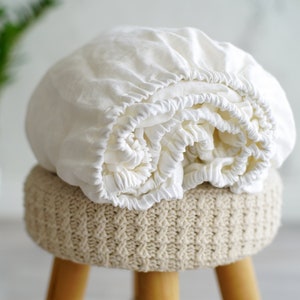 Linen Fitted Sheet | White Linen Bedding | Twin Queen King Crib Custom | Linen bedsheet
