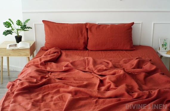 Orange Linen Flat Sheet Terracotta Flat Sheets Linen Sheets Rust Bed Sheets Linen Organic Bedding Linen Sheets Queen King Twin Etsy UK