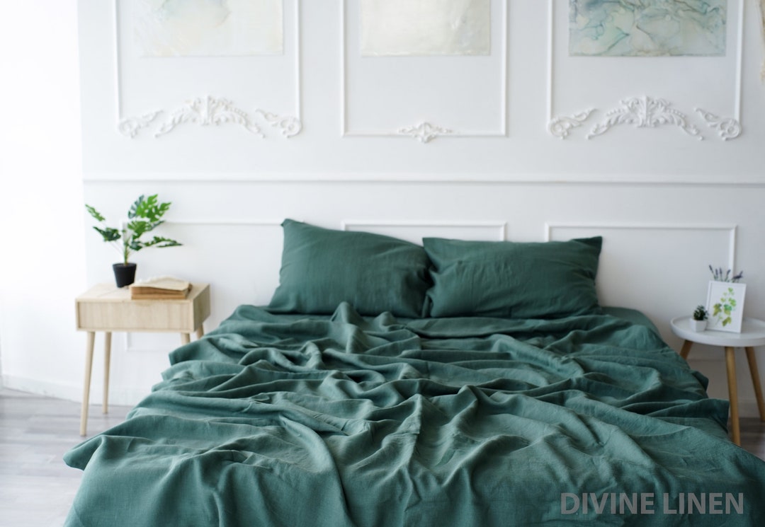Hunter Green Linen Duvet Cover Duvet Cover King Queen Double Organic