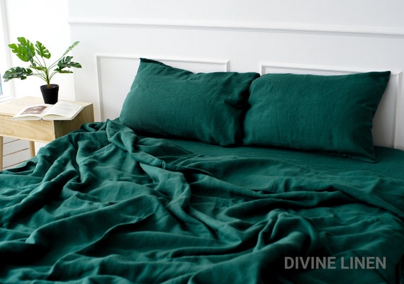 Emerald Green Linen Flat Sheet, Emerald Green King Bed Sheets