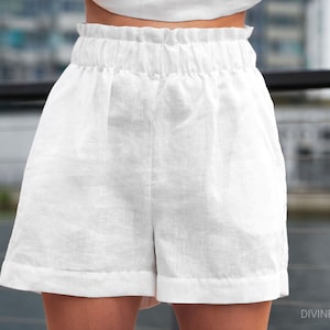 Linen Shorts | High Waisted Linen Shorts | Casual Linen Summer Shorts | Women Beach Shorts | Linen Lounge Shorts | Mini Linen Shorts