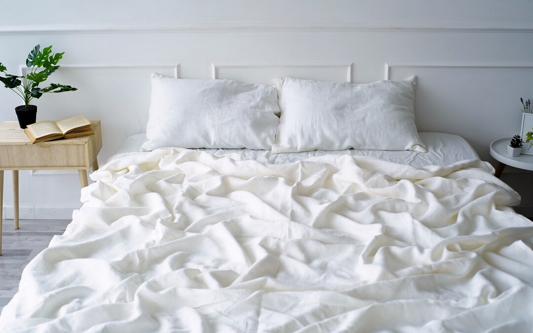 White Linen Sheet Set 1 Linen Flat Sheet 1 Linen Fitted Etsy