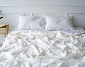 White Linen Sheet Set | 1 Linen Flat Sheet + 1 Linen Fitted Sheet + 2 Linen Pillowcase | Linen Sheets Queen Twin King | Bed sheets |