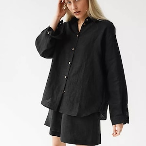 Linen Button Up Shirt | Oversized Linen Shirt Dress | Classic Linen Shirt | Plus Size Linen Shirt | Long Sleeve Loose Top | Light Academia