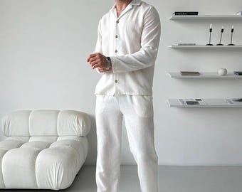 Mens Linen Set | Mens Linen Pants & Linen Shirt | Mens Summer Pants | Jogger Pants | Mens High Waisted Pants | Linen Two Piece Set
