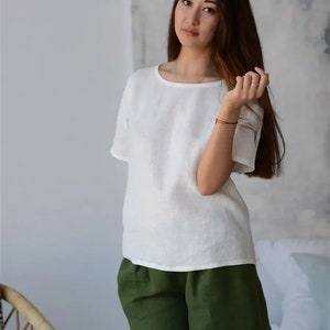 Linen T-Shirt | Boxy Linen Top | Loose Casual Top | Linen Blouse | Tank Top | Linen Cropped Top | Bohemian Linen Top | Summer Blouse