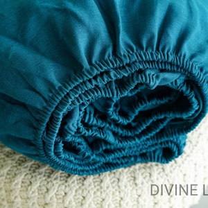 Linen Sheets | Bed Sheets | Teal Blue Fitted Linen Sheet | Linen Bed Sheet | Boho Organic Bedding | Queen Sheet