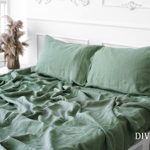 Sage Green Linen Flat Sheet | Green Linen Sheets | Bed Sheets | Linen Organic Bedding | Linen Sheets Queen King Twin Custom | Boho Sheets