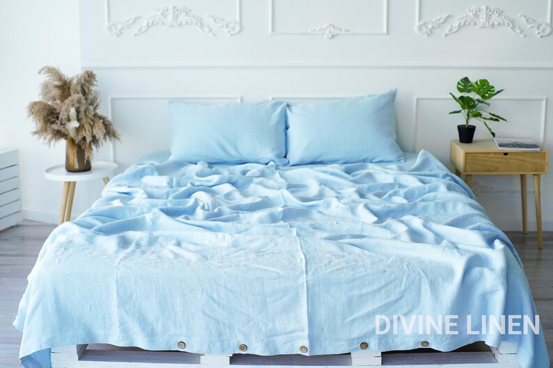 Light Blue Linen Duvet Cover Sky Blue Duvet Cover King Queen Etsy