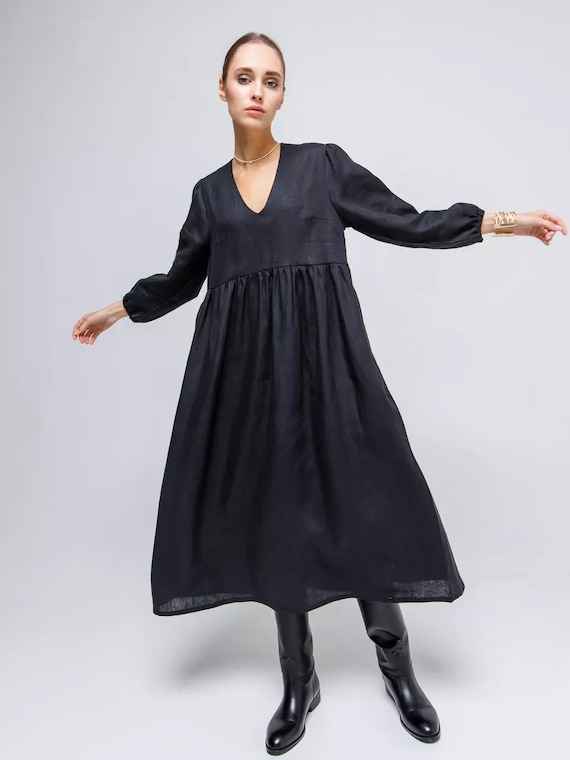 black linen dress plus size Women's Plus Size 100% European Linen Tank Mini Dress in Black