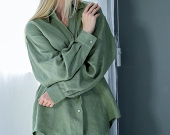 Linen Shirt, Oversized Linen Top Shirt, Classic Linen Shirt, Womens Shirt, Linen Shirt Dress, Linen Blouse, Linen Long  Sleeve Shirt